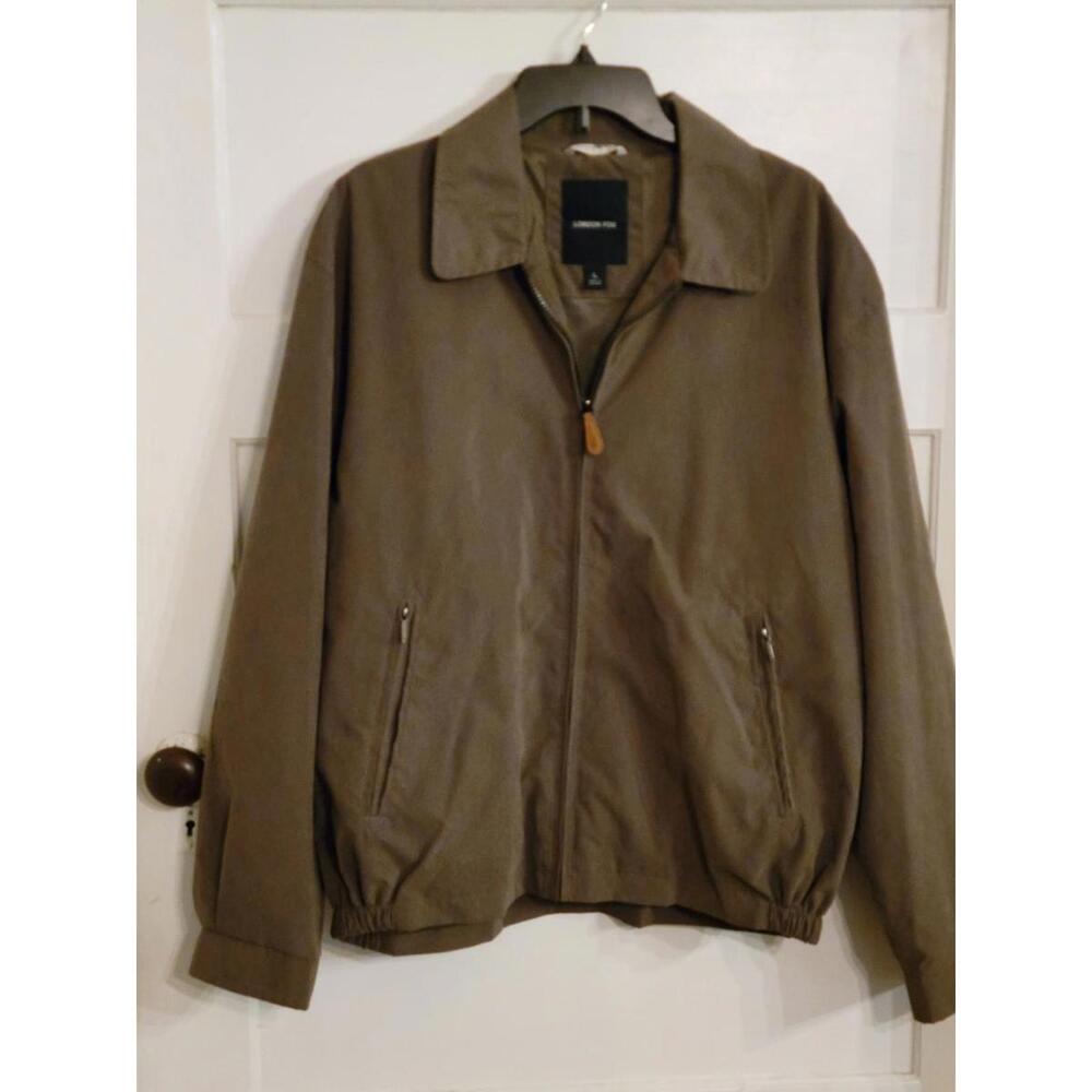 London Fog Men Lined Tan Brown Zipper Jacket Size L  Pockets Soft